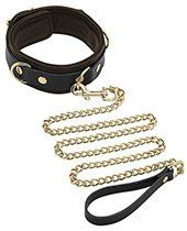 Spartacus Collar & Leash - Brown Leather w/Gold Accent Hardware