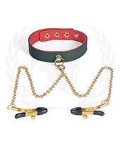 Spartacus PU Collar w/Nipple Clamps - Green