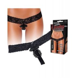 Hustler Vibrating Panties w/Hidden Vibe Pocket, Bullet & Stimulation Beads Black (size: M/L)